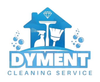 Minimalist logo of Dyment Cleaning Service in shades of blue, representing purity, brilliance, and professionalism in cleaning services.